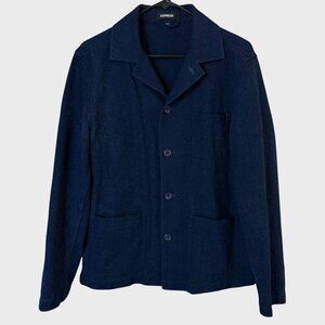 Express Button-Up Textured Waffle-Knit Jacket Blue Men's Size Small 100% Cotton